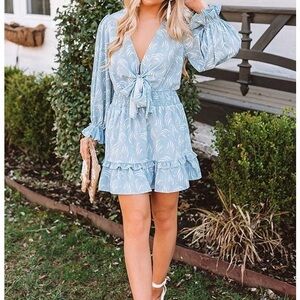 Entro Light Blue Tie-Front Ruffle Romper